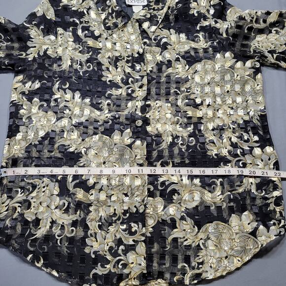 Expose Black Gold Shirt Preppy Floral Long Sleeves Button Up Womens Size L Top - Picture 5 of 10